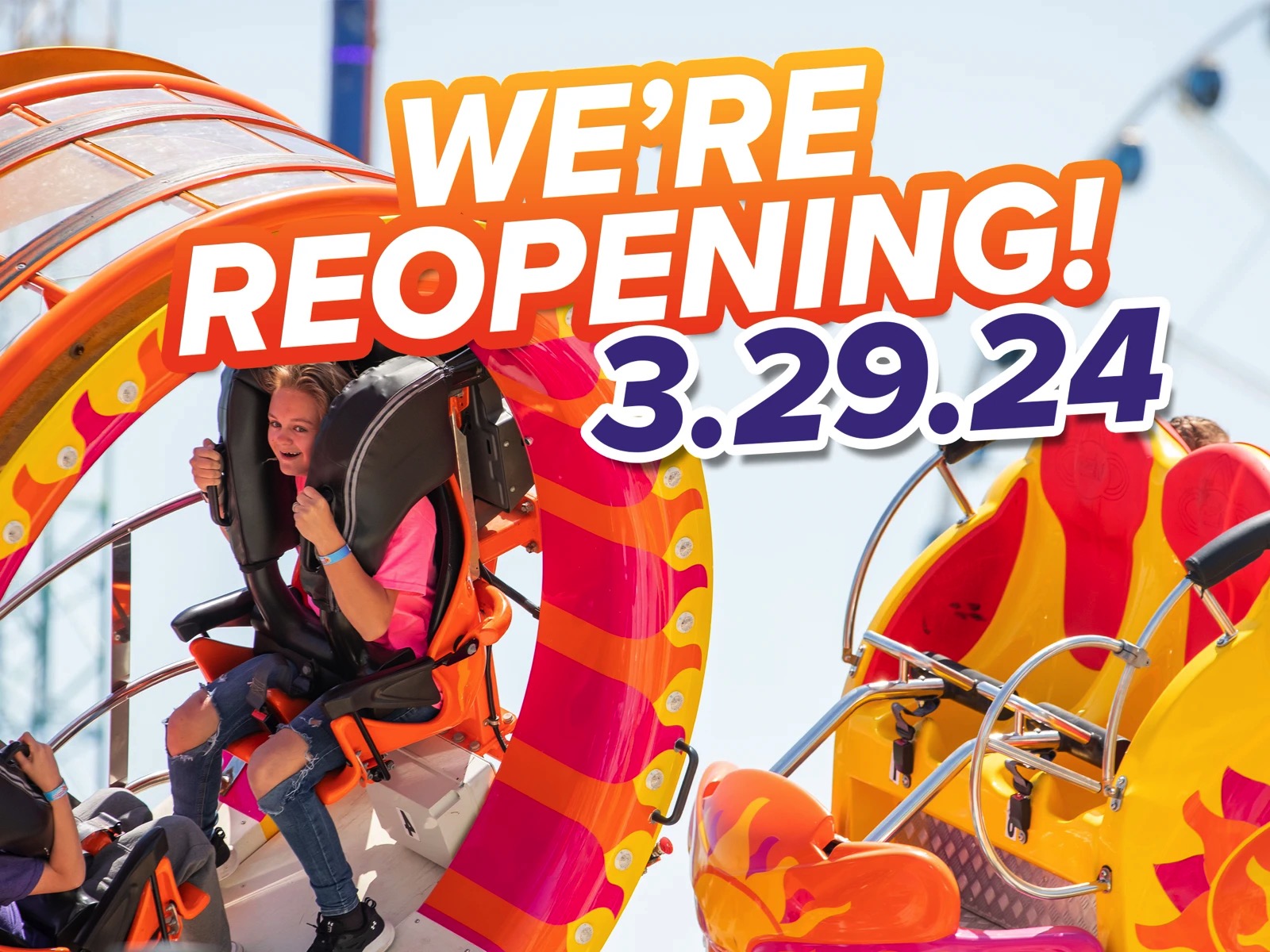 girl having fun riding a rotating roller coaster at the funplex myrtle beach