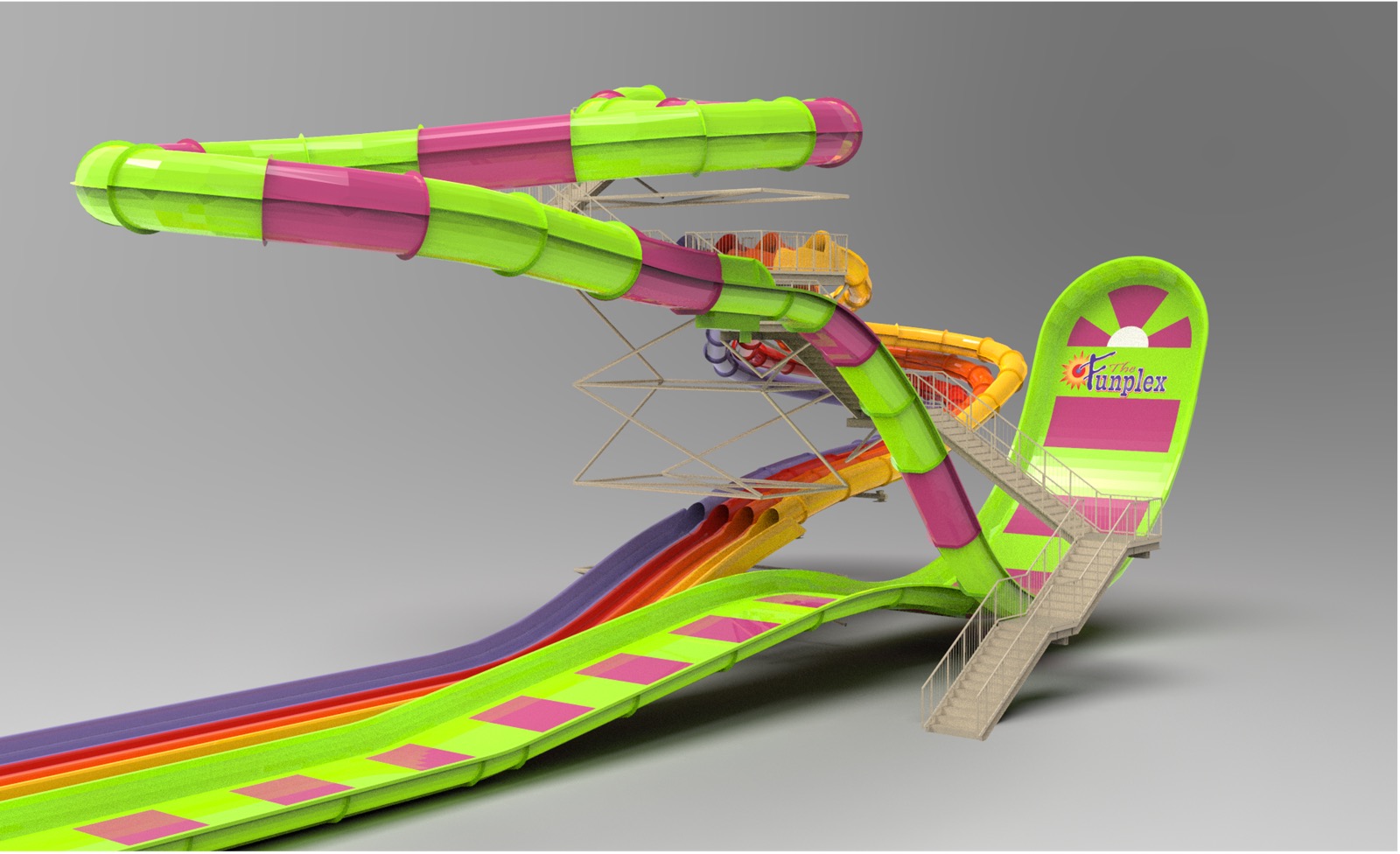 renderings of waterpark slides at The Funplex Mount Laurel